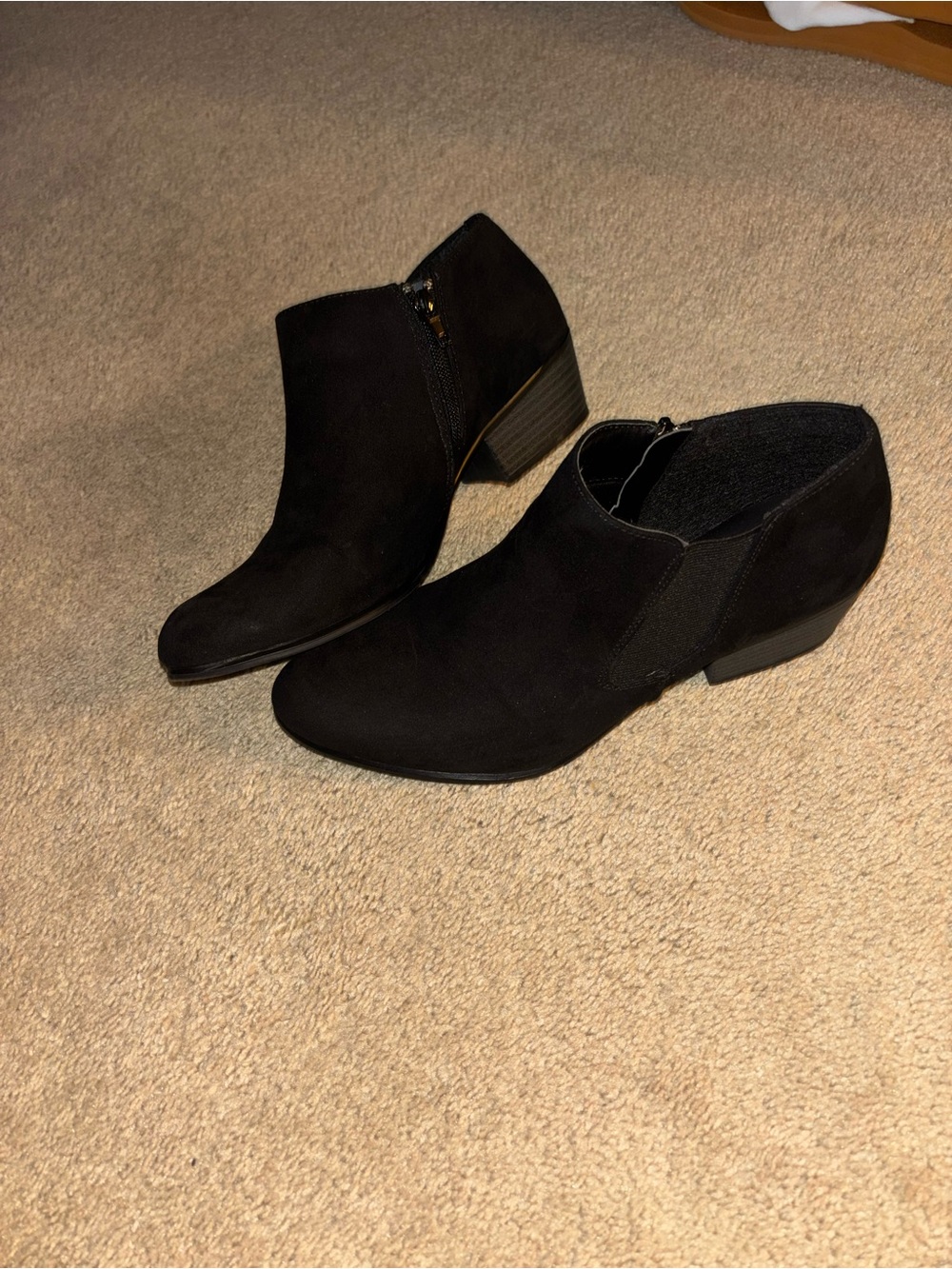Esprit Black Suede Ankle Booties with Low Block Heel